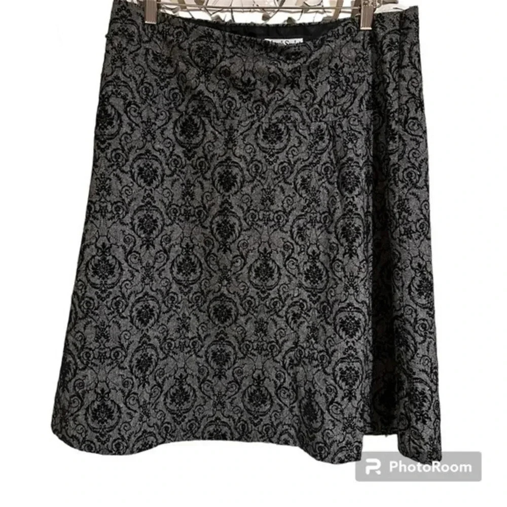 North style Womens Gray Black Floral A-Line Side Zip Knee Length Skirt